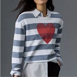 Sundry navy stripe heart crop sweatshirt, size small